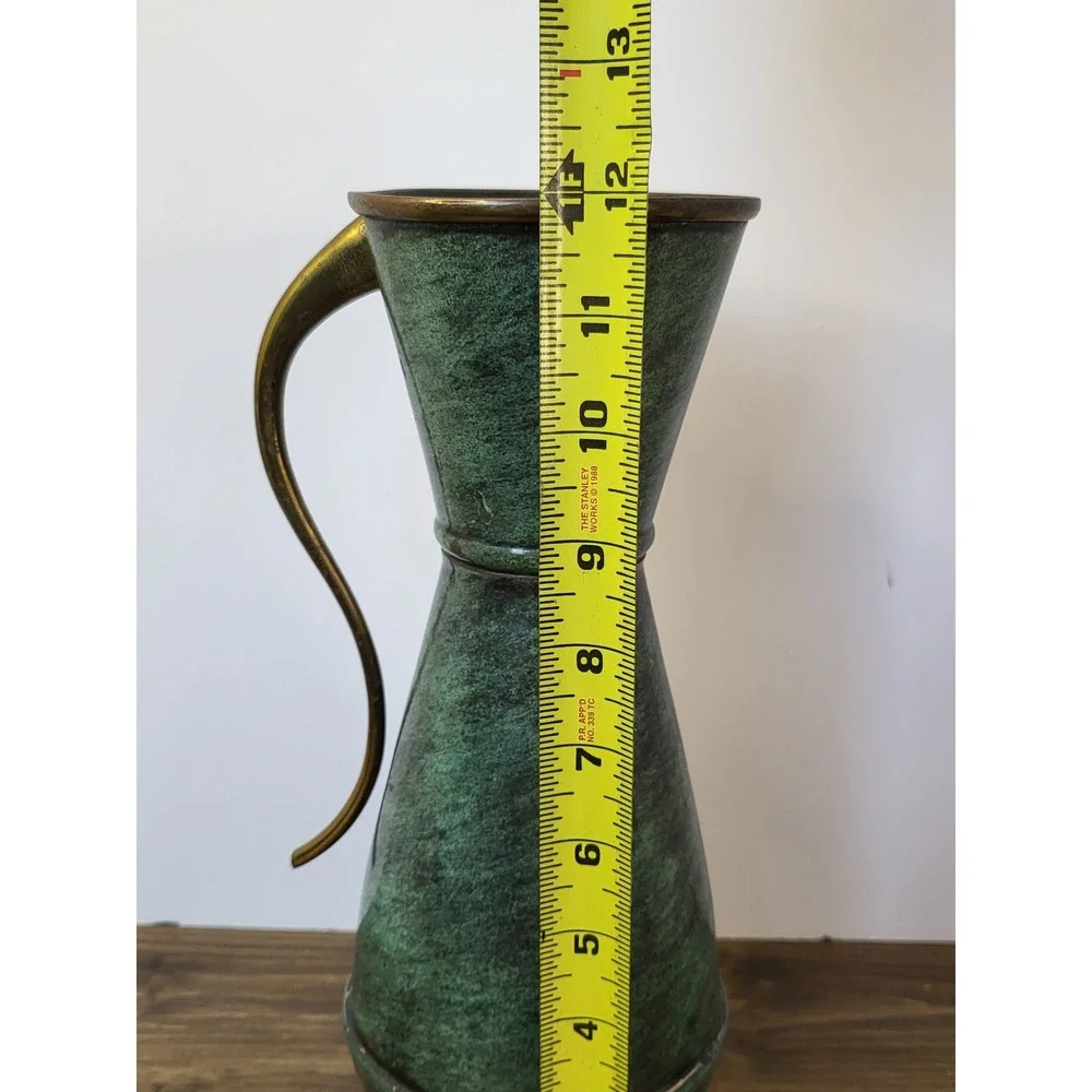 Vintage Sabra Israel Verdigris Brass Pitcher MCM Green Vase 12.5in